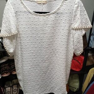 Orange Farm USA Swiss Dot White Textured Women Top